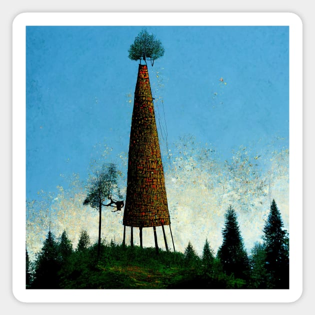 tower tumbling through the trees Sticker by LightStubble